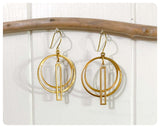 VINTAGE ANTIQUE GOLD BRASS SIMPLE MINIMAL TRIBAL GEOMETRIC DECO HOOP EARRINGS