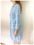VINTAGE 1950’s FLOWER POWER BLUE SHEER DUSTER HOUSE COAT DRESSING GOWN UK8-12