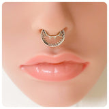 SILVER TRIBAL INDIAN MOON NON PIERCED CLIP ON FAKE SEPTUM RING