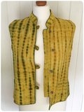 VINTAGE THAI COTTON GREEN MUSTARD TIE DYE WAISTCOAT BOHO HIPPIE UK8-10