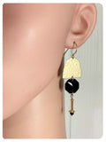 ANTIQUE GOLD HAMMERED BEATEN BRASS & BLACK FACETED CRYSTAL GLASS RETRO MINIMAL TRIBAL GEOMETRIC MODERNIST DROP EARRINGS