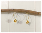 VINTAGE ANTIQUE GOLD BRASS SIMPLE MINIMAL DECO FACETED HEART HOOP EARRINGS