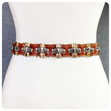 VINTAGE 70’s 80’s DEEP TAN THICK LEATHER METAL LINK CHAIN WAIST CINCH  BELT WESTERN BUCKLE 24-28 INCHES