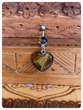 INDIAN SILVER TIGER’S EYE HEART NATURAL HEALING CHAKRA GEMSTONE BIRTHSTONE BOHO SURGICAL STEEL NAVEL BELLY BAR