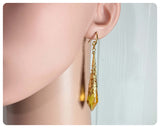 HANDMADE LIGHT AMBER LONG POINT GLASS CRYSTAL ART DECO CHANDELIER RENAISSANCE GOLD CONE ORNATE FILIGREE DROP EARRINGS RETRO BIRTHSTONE BOHO
