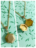 VINTAGE ANTIQUE GOLD BRASS HEXAGON LOCKET MINIMAL NECKLACE
