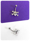 CUTE RETRO SURGICAL STEEL SKULL & CROSSBONES NAVEL BELLY BAR RING GOTH GOTHIC BODY PIERCING