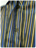 VINTAGE 70’s 80’s GREEN BLUE STRIPY STRIPED SILKY PUSSY BOW TIE NECK PUFF SLEEVE BLOUSE SHIRT UK 8