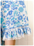 VINTAGE 1950’s FLOWER POWER BLUE SHEER DUSTER HOUSE COAT DRESSING GOWN UK8-12
