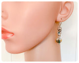 HANDMADE OXIDISED ANTIQUE INDIAN SILVER HEART DISC GREEN TEAL GLASS BEAD DROP EARRINGS RETRO BOHO
