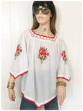 VINTAGE 1970’s EMBROIDERED PEASANT GYPSY BLOUSE BOHO TOP UK8-14