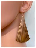 VINTAGE ANTIQUE PURE COPPER HUGE FAN EARRINGS SIMPLE GEOMETRIC MINIMAL TRIBAL