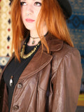 Vintage 1970s Dark Tan Leather Blazer Jacket - Penny Bizarre - 5