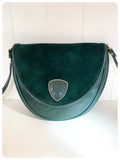 JANE SHILTON LONDON VINTAGE 1970’s 80’s BOTTLE GREEN LEATHER CROSS BODY SADDLE SHOULDER BAG HANDBAG BOHO