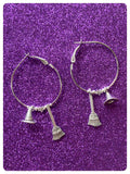 HANDMADE CUTE RETRO QUIRKY KITSCH SILVER WITCH HAT BROOMSTICK STAR PENTAGRAM BIG HOOP EARRINGS