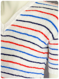 VINTAGE 1970s RED BLUE NAVY WHITE STRIPY STRETCH SKINNY RIB V NECK KNIT JUMPER TOP T SHIRT UK8 10 12