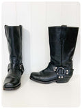 VINTAGE BLACK LEATHER BIKER COWBOY WESTERN HARNESS BOOTS BOHO GRUNGE UK 3