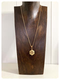VINTAGE ANTIQUE GOLD BRASS HEXAGON LOCKET MINIMAL NECKLACE