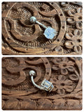 INDIAN SILVER MOONSTONE NATURAL HEALING CHAKRA GEMSTONE BIRTHSTONE BOHO SURGICAL STEEL NAVEL BELLY BAR