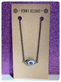 HAND CRAFTED 3D ANTIQUE SILVER BLUE EYE NECKLACE QUIRKY RETRO