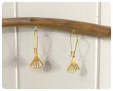 VINTAGE ANTIQUE GOLD BRASS SIMPLE MINIMAL DAINTY ART DECO GEOMETRIC FAN EARRINGS