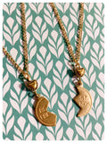 VINTAGE ANTIQUE GOLD BRASS BEST FRIENDS BFF HEART NECKLACE SET 2 NECKLACES FRIENDSHIP GIFT
