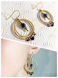HANDMADE ANTIQUE BRASS GOLD INDIAN BLUE LAPIS LAZULI NATURAL GEMSTONE HOOP DROP EARRINGS VINTAGE BOHO