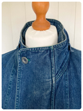 VINTAGE 80’s MUSTANG BAGGY BLUE DENIM FISHTAIL PARKA JACKET COAT VIVID TURQUOISE LINING L/XL