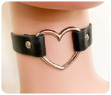 VINTAGE RETRO BLACK LEATHER HEART CHOKER NECKLACE COLLAR