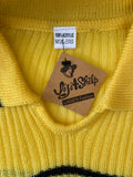 VINTAGE 1970s BRIGHT YELLOW & BLACK STRIPE SKINNY RIB JUMPER TOP T SHIRT NEW DEAD STOCK UK6-10