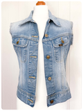 VINTAGE 90’s LEE RIDERS DISTRESSED BLUE DENIM GILET VEST TRUCKER WAISTCOAT JACKET UK6-8