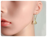 VINTAGE ANTIQUE GOLD BRASS SIMPLE MINIMAL DAINTY ART DECO GEOMETRIC FAN EARRINGS