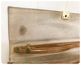 VINTAGE 1950’s RENATA ART DECO GOLD PATENT LEATHER CLUTCH BAG HANDBAG