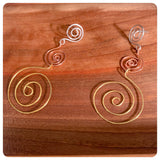 HANDMADE HAMMERED BEATEN STAINLESS STEEL COPPER BRASS BIG SPIRAL EARRINGS RUSTIC MINIMAL TRIBAL