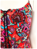 VINTAGE 1970s INDIAN BOHEMIAN PRINTED RED CHEESECLOTH FESTIVAL SUN DRESS UK 10-12