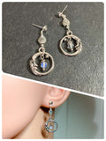 HANDMADE ANTIQUE SILVER INDIAN MOON STARS EYE OF HORUS PROTECTION DAINTY MOONSTONE CELESTIAL HOOP STUD EARRINGS RETRO BOHO
