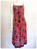 VINTAGE 1970s INDIAN BOHEMIAN PRINTED RED CHEESECLOTH FESTIVAL SUN DRESS UK 10-12