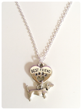 SILVER PLATED DACHSHUND SAUSAGE DOG BEST FRIEND HEART PAW PRINT NECKLACE
