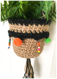 HAND MADE NATURAL JUTE & POM POM 1970’s INSPIRED MACRAME WOVEN PLANT HANGER HANGING POT