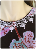 VINTAGE 70’s INDIAN LEAF PRINTED EMBROIDERED COTTON KAFTAN MAXI DRESS 8
