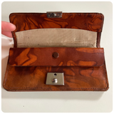 VINTAGE 1970’s 60’s DEEP TAN BROWN TOOLED MARBLED GENUINE LEATHER WALLET PURSE