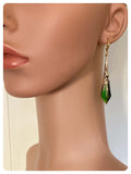 HANDMADE EMERALD GREEN LONG POINT GLASS CRYSTAL ART DECO CHANDELIER RENAISSANCE GOLD CONE ORNATE DROP EARRINGS RETRO BIRTHSTONE BOHO