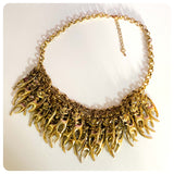 VINTAGE 90”s MULTI CAT ANTIQUE GOLD BRASS TRIBAL STATEMENT NECKLACE