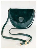 JANE SHILTON LONDON VINTAGE 1970’s 80’s BOTTLE GREEN LEATHER CROSS BODY SADDLE SHOULDER BAG HANDBAG BOHO
