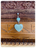 INDIAN SILVER JADE HEART NATURAL HEALING CHAKRA GEMSTONE BIRTHSTONE BOHO SURGICAL STEEL NAVEL BELLY BAR