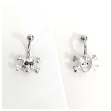 CUTE RETRO SURGICAL STEEL SKULL & CROSSBONES NAVEL BELLY BAR RING GOTH GOTHIC BODY PIERCING