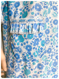 VINTAGE 1950’s FLOWER POWER BLUE SHEER DUSTER HOUSE COAT DRESSING GOWN UK8-12