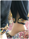 VINTAGE 1980’s INDIAN BLACK COTTON SEQUINNED HAREM HAREEM PANTS TROUSERS UK8-10