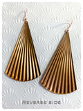 VINTAGE ANTIQUE PURE COPPER HUGE FAN EARRINGS SIMPLE GEOMETRIC MINIMAL TRIBAL