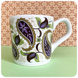 VINTAGE 1960’s 70’s MID CENTURY PURPLE GREEN PAISLEY PATTERN MUG CUP GLO-WHITE IRONSTONE ALFRED MEAKIN ENGLAND